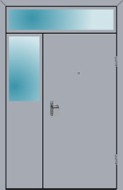 Тамбурная дверь с боковым и верхним стёклами или стеклопакетами.